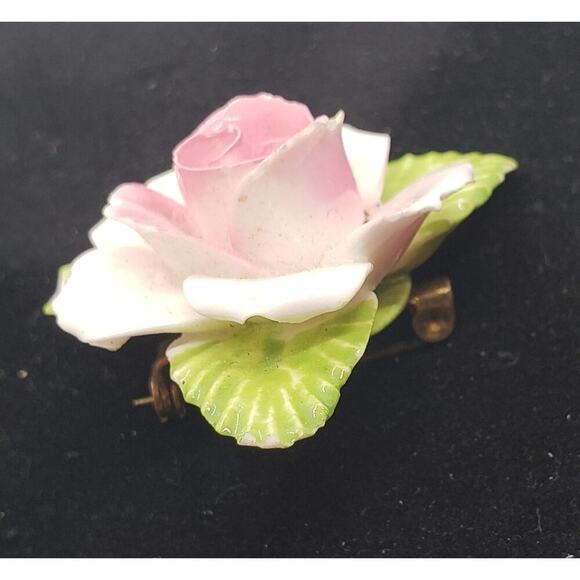 Vintage English Bone China Pink Rose Flower Brooch Pin Handmade Porcelain 3d - Picture 8 of 9